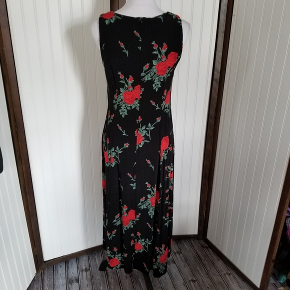 Vintage 90's size 6 Petite Black floral midi dress - Picture 6 of 8